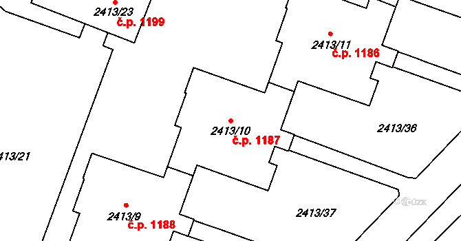 Doubravka 1187, Plzeň na parcele st. 2413/10 v KÚ Doubravka, Katastrální mapa