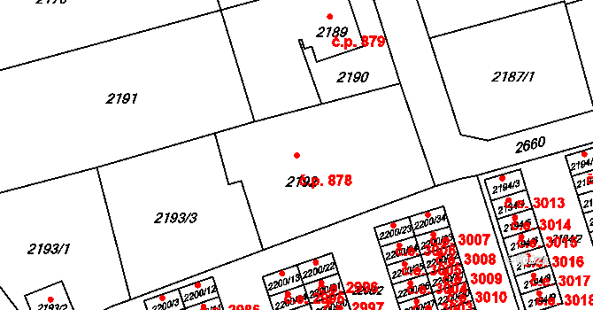 Prostřední Suchá 878, Havířov na parcele st. 2192 v KÚ Prostřední Suchá, Katastrální mapa