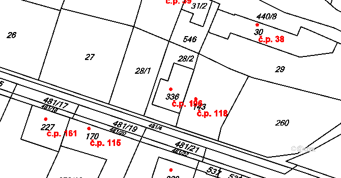 Žopy 196, Holešov na parcele st. 336 v KÚ Žopy, Katastrální mapa