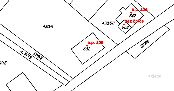 Dolní Poustevna 429 na parcele st. 602 v KÚ Dolní Poustevna, Katastrální mapa