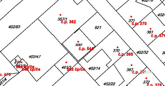 Benátky nad Jizerou I 544, Benátky nad Jizerou na parcele st. 369/2 v KÚ Nové Benátky, Katastrální mapa