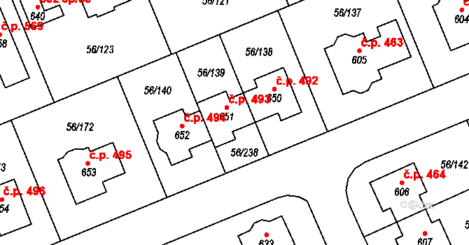 Hovorčovice 493 na parcele st. 651 v KÚ Hovorčovice, Katastrální mapa
