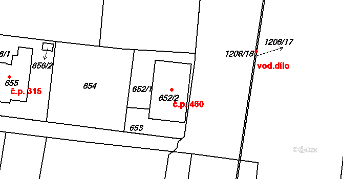 Velká Chuchle 460, Praha na parcele st. 652/2 v KÚ Velká Chuchle, Katastrální mapa