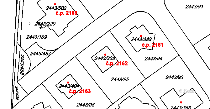 Roztoky 2162 na parcele st. 2443/333 v KÚ Roztoky u Prahy, Katastrální mapa