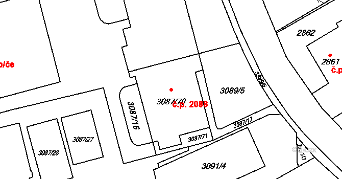 Hranice 2088, Karviná na parcele st. 3087/70 v KÚ Karviná-město, Katastrální mapa