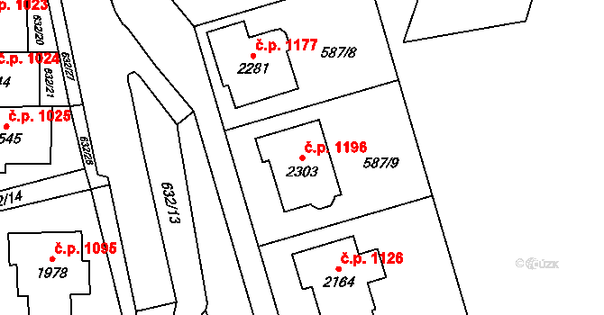 Malenovice 1196, Zlín na parcele st. 2303 v KÚ Malenovice u Zlína, Katastrální mapa