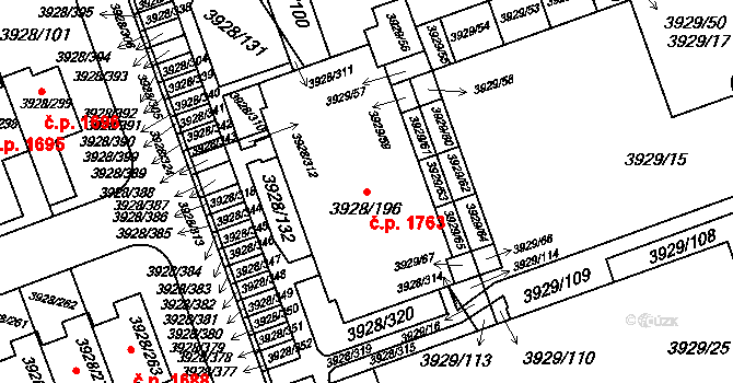 Úvaly 1763 na parcele st. 3928/196 v KÚ Úvaly u Prahy, Katastrální mapa