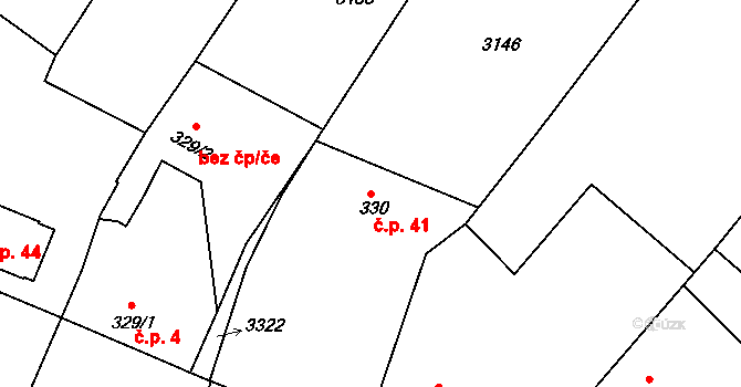 Uhelná 41, Hrádek nad Nisou na parcele st. 330 v KÚ Václavice u Hrádku nad Nisou, Katastrální mapa