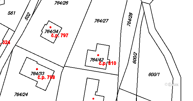 Liberec XXV-Vesec 810, Liberec na parcele st. 764/42 v KÚ Vesec u Liberce, Katastrální mapa