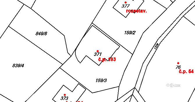 Čistá v Krkonoších 193, Černý Důl na parcele st. 371 v KÚ Čistá v Krkonoších, Katastrální mapa