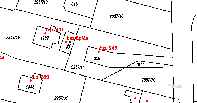 Týnec nad Sázavou 243 na parcele st. 359 v KÚ Týnec nad Sázavou, Katastrální mapa