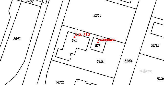 Hovorčovice 713 na parcele st. 875 v KÚ Hovorčovice, Katastrální mapa