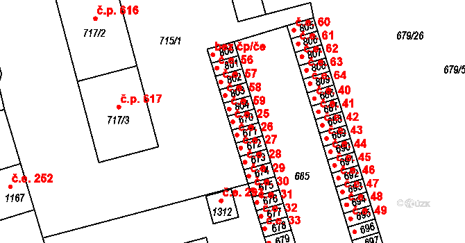 Žirovnice 25 na parcele st. 670 v KÚ Žirovnice, Katastrální mapa