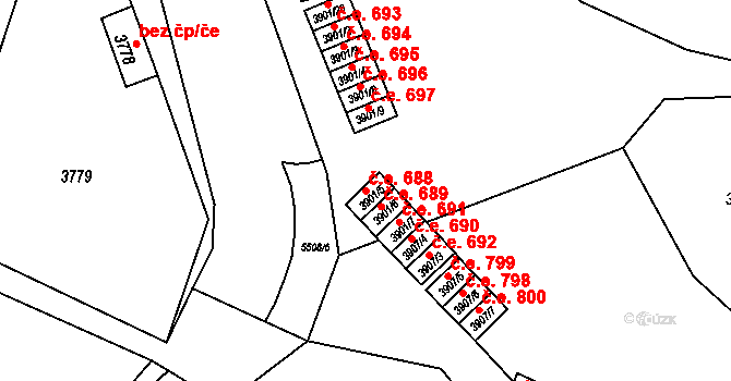 Znojmo 688 na parcele st. 3901/5 v KÚ Znojmo-město, Katastrální mapa