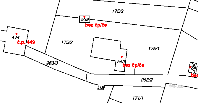 Rožďalovice 40055744 na parcele st. 540 v KÚ Rožďalovice, Katastrální mapa