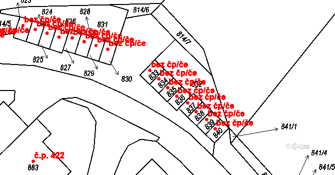 Komárov 40582744 na parcele st. 835 v KÚ Komárov u Hořovic, Katastrální mapa
