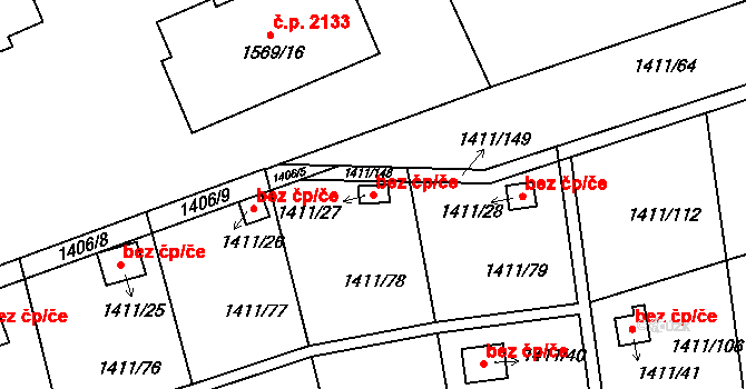 Plzeň 41629744 na parcele st. 1411/27 v KÚ Bolevec, Katastrální mapa