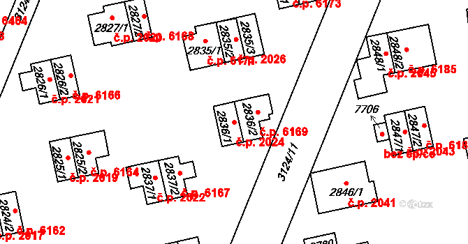 Zlín 2024 na parcele st. 2836/1 v KÚ Zlín, Katastrální mapa