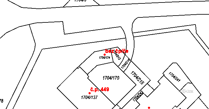 Klášterec nad Ohří 42306744 na parcele st. 1704/174 v KÚ Miřetice u Klášterce nad Ohří, Katastrální mapa