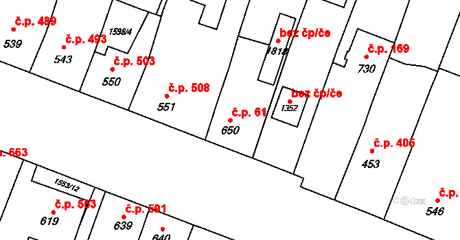 Kateřinky 61, Opava na parcele st. 650 v KÚ Kateřinky u Opavy, Katastrální mapa