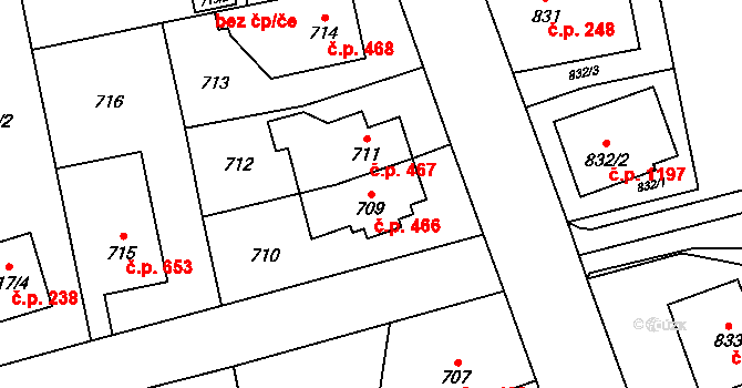 Kylešovice 466, Opava na parcele st. 709 v KÚ Kylešovice, Katastrální mapa