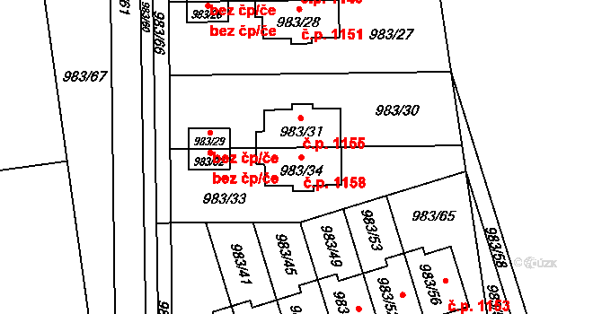 Kylešovice 1158, Opava na parcele st. 983/34 v KÚ Kylešovice, Katastrální mapa