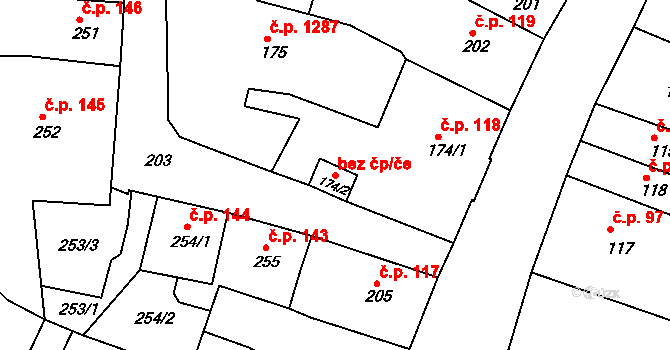 Česká Lípa 45917744 na parcele st. 174/2 v KÚ Česká Lípa, Katastrální mapa