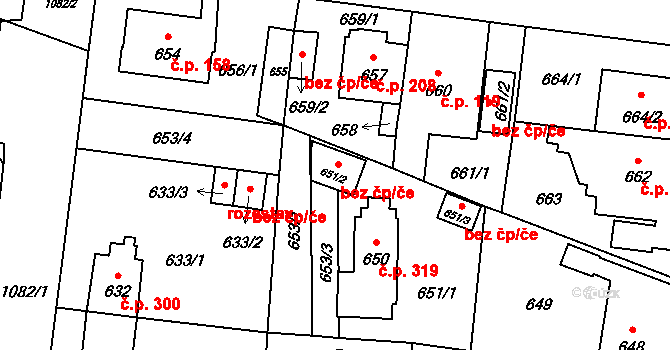 Praha 46814744 na parcele st. 651/2 v KÚ Čimice, Katastrální mapa