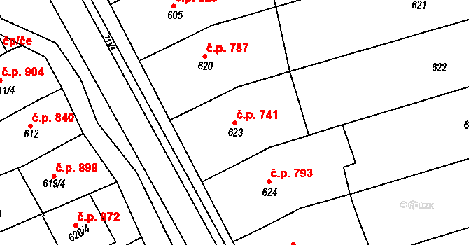 Nivnice 741 na parcele st. 623 v KÚ Nivnice, Katastrální mapa