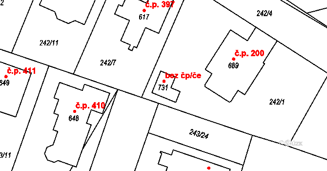 Loučeň 50649744 na parcele st. 731 v KÚ Loučeň, Katastrální mapa