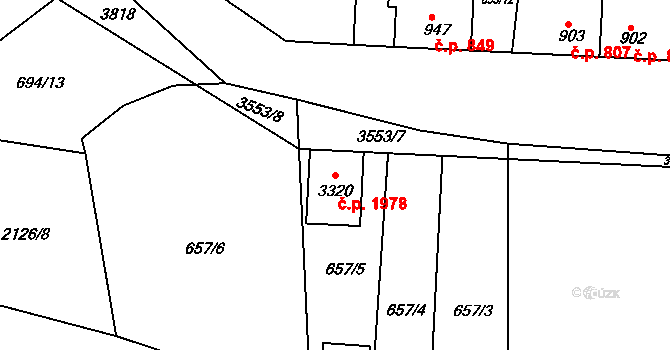 Lysá nad Labem 1978 na parcele st. 3320 v KÚ Lysá nad Labem, Katastrální mapa