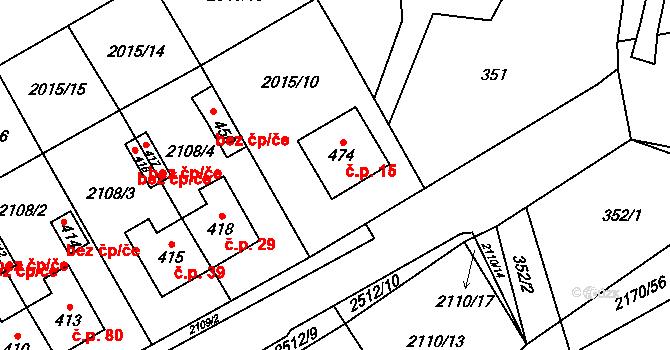 Horní Holetín 15, Holetín na parcele st. 474 v KÚ Holetín, Katastrální mapa