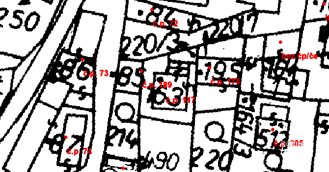 Bernartice 117 na parcele st. 163 v KÚ Bernartice u Milevska, Katastrální mapa