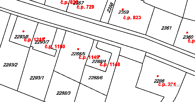 Třešť 1148 na parcele st. 2288/4 v KÚ Třešť, Katastrální mapa
