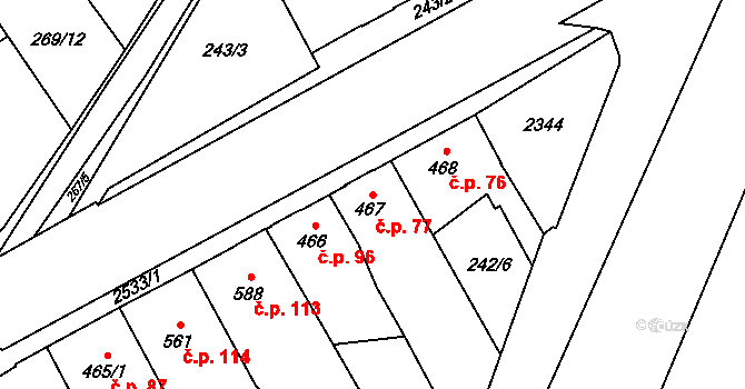 Beroun-Závodí 77, Beroun na parcele st. 467 v KÚ Beroun, Katastrální mapa