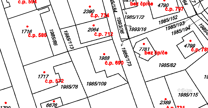 Beroun-Závodí 690, Beroun na parcele st. 1988 v KÚ Beroun, Katastrální mapa