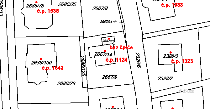 Černošice 1124 na parcele st. 2667/14 v KÚ Černošice, Katastrální mapa