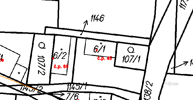 Vrhaveč 45 na parcele st. 6/1 v KÚ Vrhaveč u Klatov, Katastrální mapa