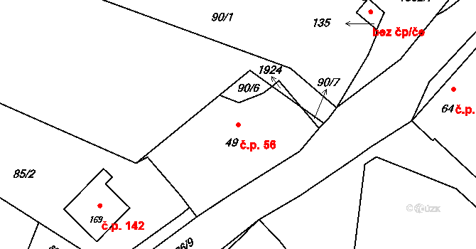 Skočice 56, Přeštice na parcele st. 49 v KÚ Skočice u Přeštic, Katastrální mapa