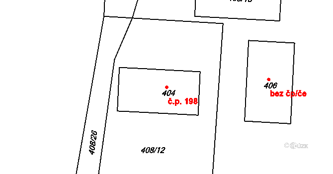 Kařez 198 na parcele st. 404 v KÚ Kařez, Katastrální mapa
