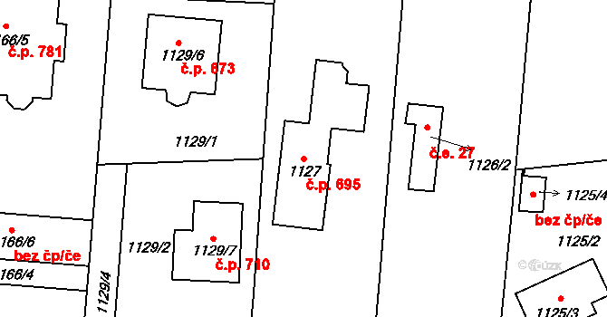Vejprnice 695 na parcele st. 1127 v KÚ Vejprnice, Katastrální mapa