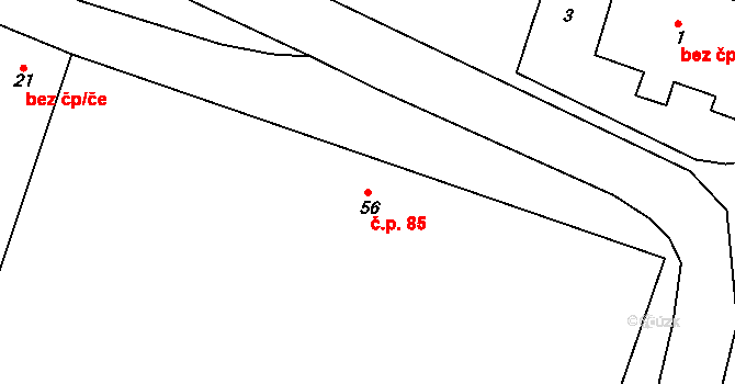 Rájec 85, Rájec-Jestřebí na parcele st. 56 v KÚ Rájec nad Svitavou, Katastrální mapa