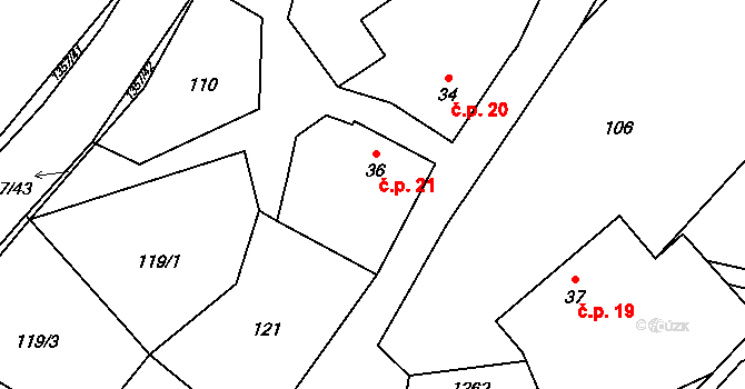 Tošovice 21, Odry na parcele st. 36 v KÚ Tošovice, Katastrální mapa