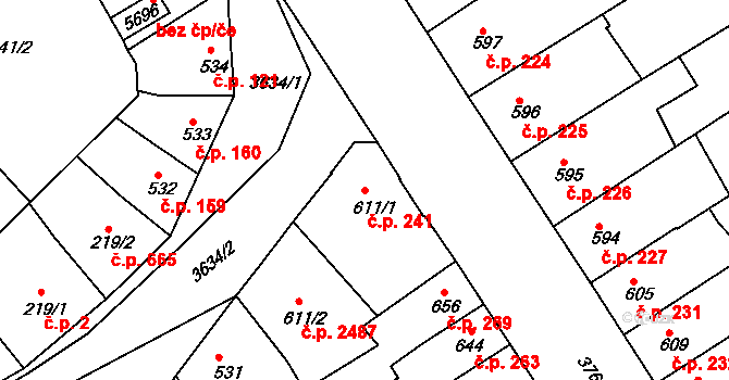 Rakovník II 241, Rakovník na parcele st. 611/1 v KÚ Rakovník, Katastrální mapa