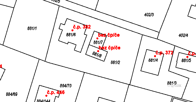 Štěnovice 88501744 na parcele st. 881/8 v KÚ Štěnovice, Katastrální mapa