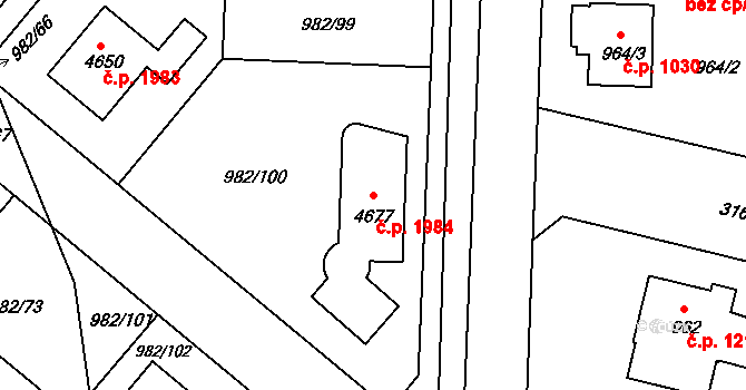 Čelákovice 1984 na parcele st. 4677 v KÚ Čelákovice, Katastrální mapa