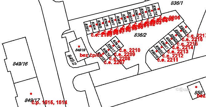 Jirkov 2207 na parcele st. 836/15 v KÚ Jirkov, Katastrální mapa