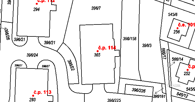 Loučná 114, Loučná pod Klínovcem na parcele st. 365 v KÚ Loučná pod Klínovcem, Katastrální mapa