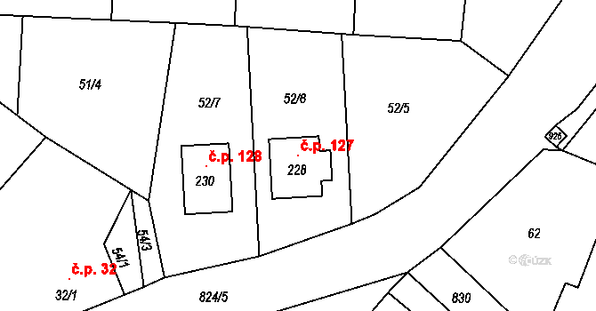 Libošovice 127 na parcele st. 228 v KÚ Libošovice, Katastrální mapa