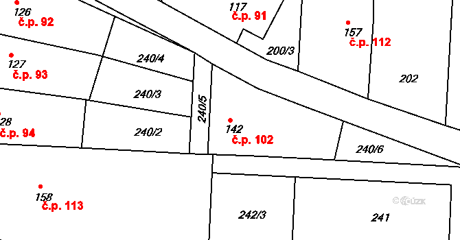 Tučapy 102, Holešov na parcele st. 142 v KÚ Tučapy u Holešova, Katastrální mapa